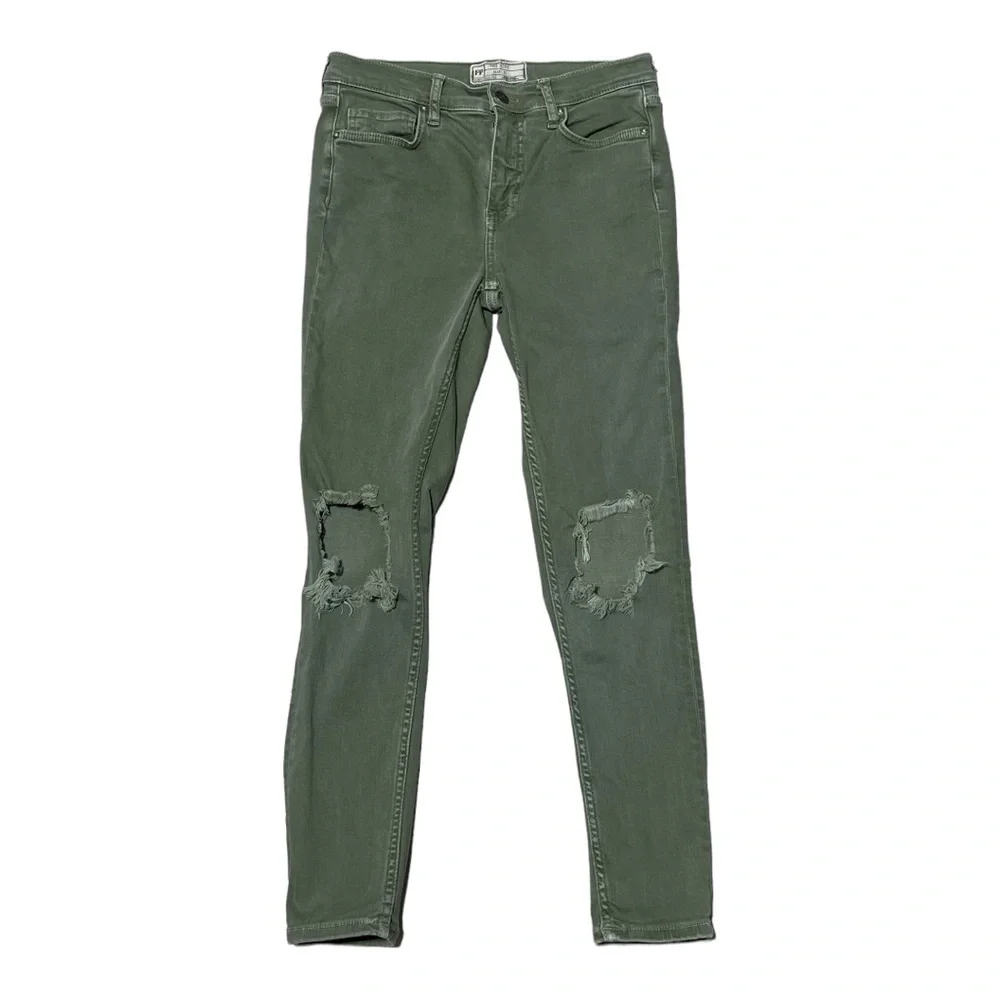 Free People Green‎ Distressed Skinny Jeans Size 27